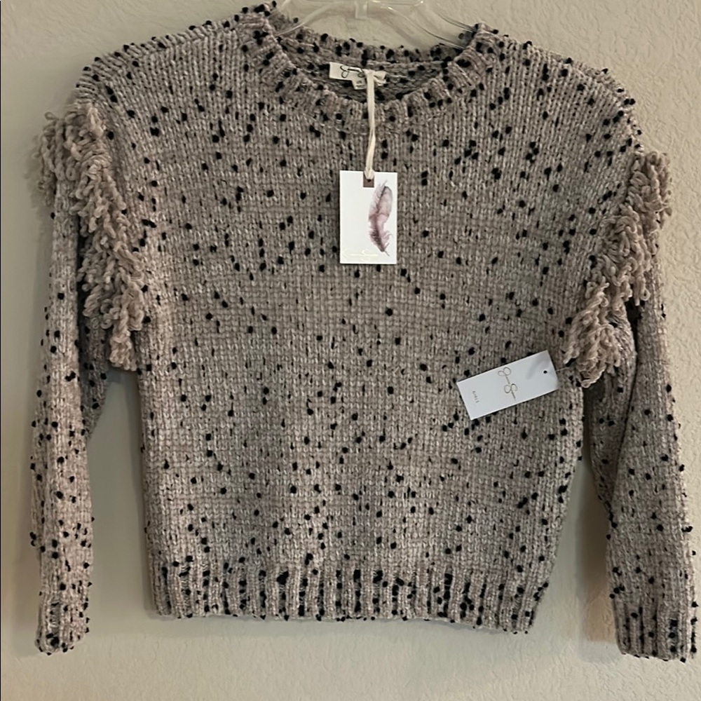 Jessica Cream and Black Crew Neck Sweater with Chunky Knit girls size L(12)